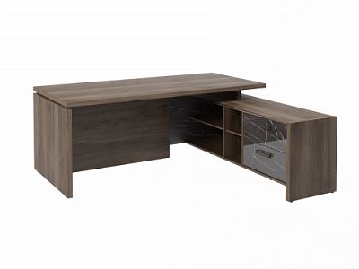 Стол с опорной тумбой FB-119R.GG Орех Пацифик Табак/Камень Пьетра Гриджиа черный