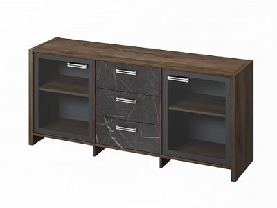 Тумба трехсекционная с 2 дверьми FI-13-02.G. Орех Пацифик Табак/Камень Пьетра Гриджиа черный